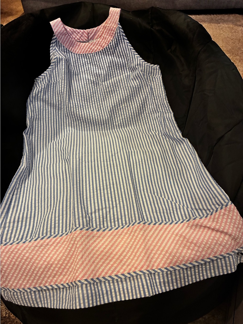 Vineyard Vines Blue and White Striped Dress with Pink Trim
